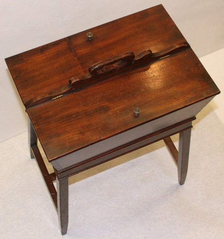 antique wooden sewing box on legs