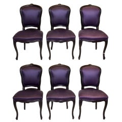Set of Six Purple Upholstered Louis XV Style Chairs