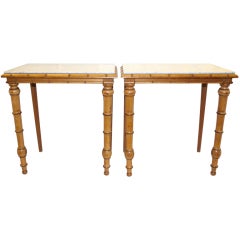 Pair of Antique Faux Bamboo Marble Top Tables