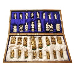Vintage Hand Carved Ivory Chess Set