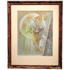 Original Painting on Green Drypoint by Manuel Ayaso