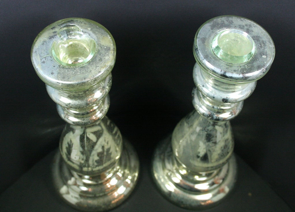 English Pair of Mercury Glass Candlesticks For Sale