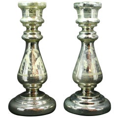 Antique Pair of Mercury Glass Candlesticks