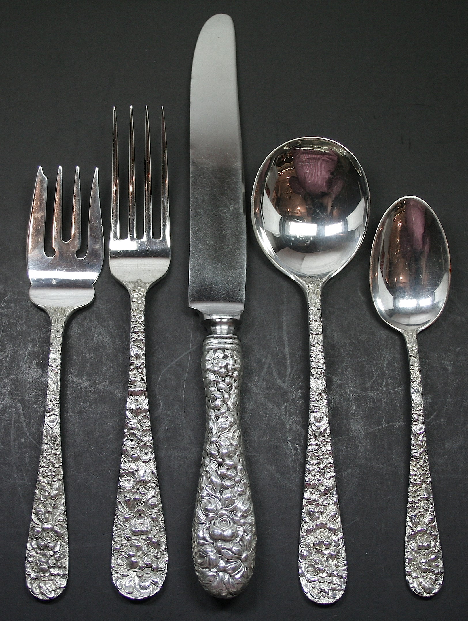 Stieff Sterling Silver 5-Piece Service for 8 Flatware with Serving Pieces