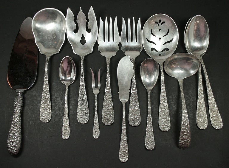 Sterling silver 5-piece service for 8 flatware with serving pieces by Stieff
Stieff Rose Pattern
8 Forks 6 7/8