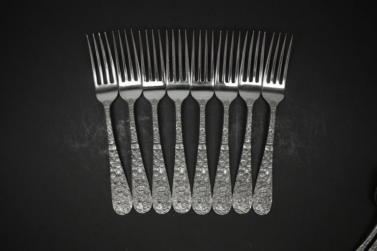 Stieff Sterling Silver 5-Piece Service for 8 Flatware with Serving Pieces In Good Condition In New York, NY