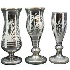 Antique Set of Three Mercury Glass Vasses