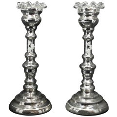 Antique Pair of Mercury Glass Candlesticks