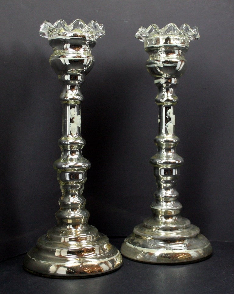 Pair of 19th century mercury glass candlesticks