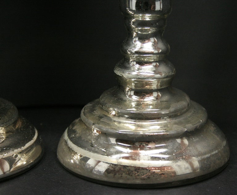 Pair of Mercury Glass Candlesticks In Excellent Condition For Sale In New York, NY