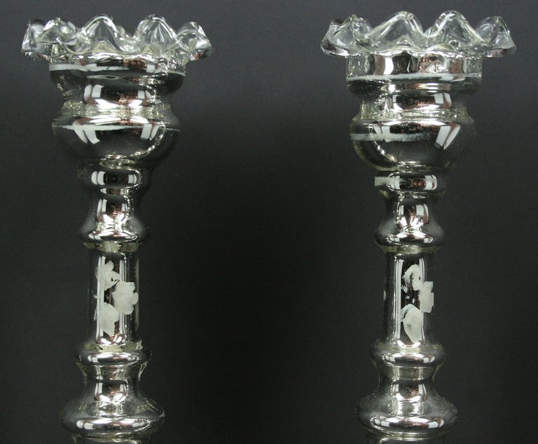 19th Century Pair of Mercury Glass Candlesticks For Sale