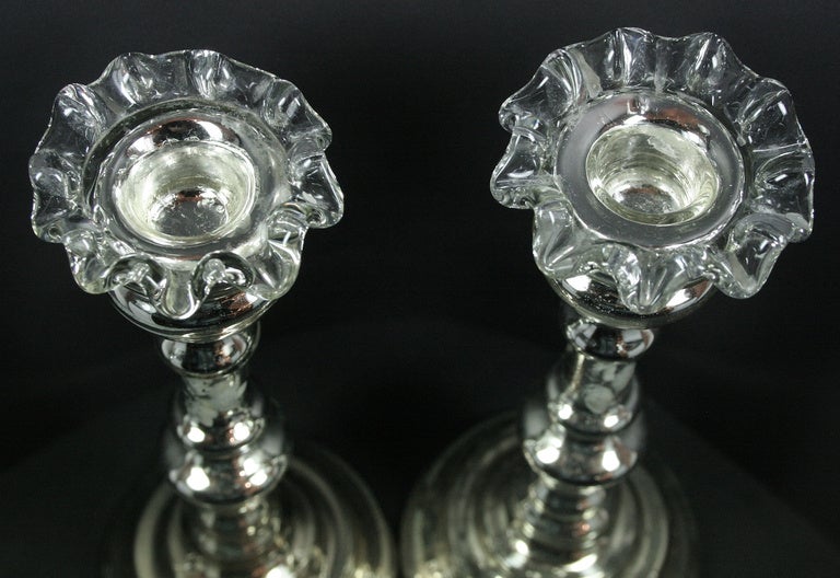 Pair of Mercury Glass Candlesticks For Sale 1