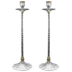 Oversized Pair of Crystal Candlesticks (Possibly Baccarat)