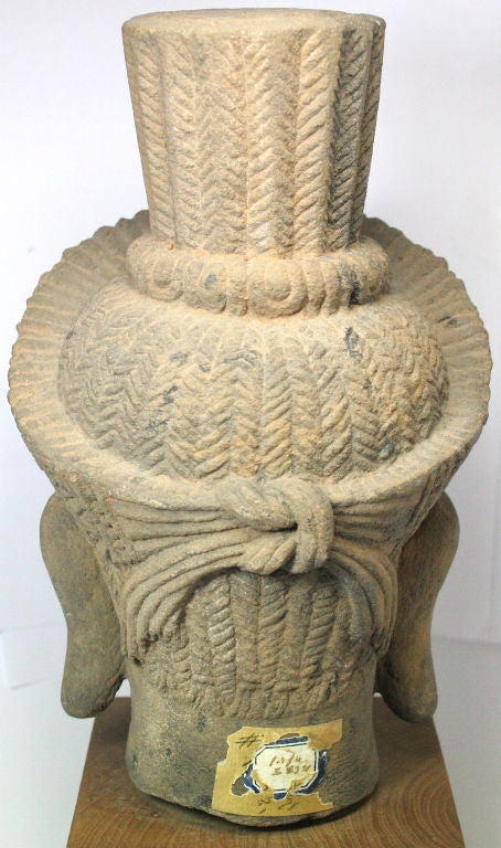 Early Khmer Style Sandstone Head of Avalokiteshvara or Vishnu 2