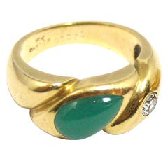 Cartier Gold Cabochon Green Agate & Diamond Ring