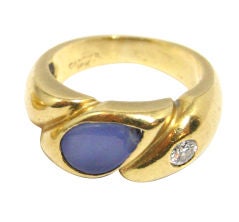 Cartier Gold & Diamond Cabochon Pear Shaped Blue Agate Ring