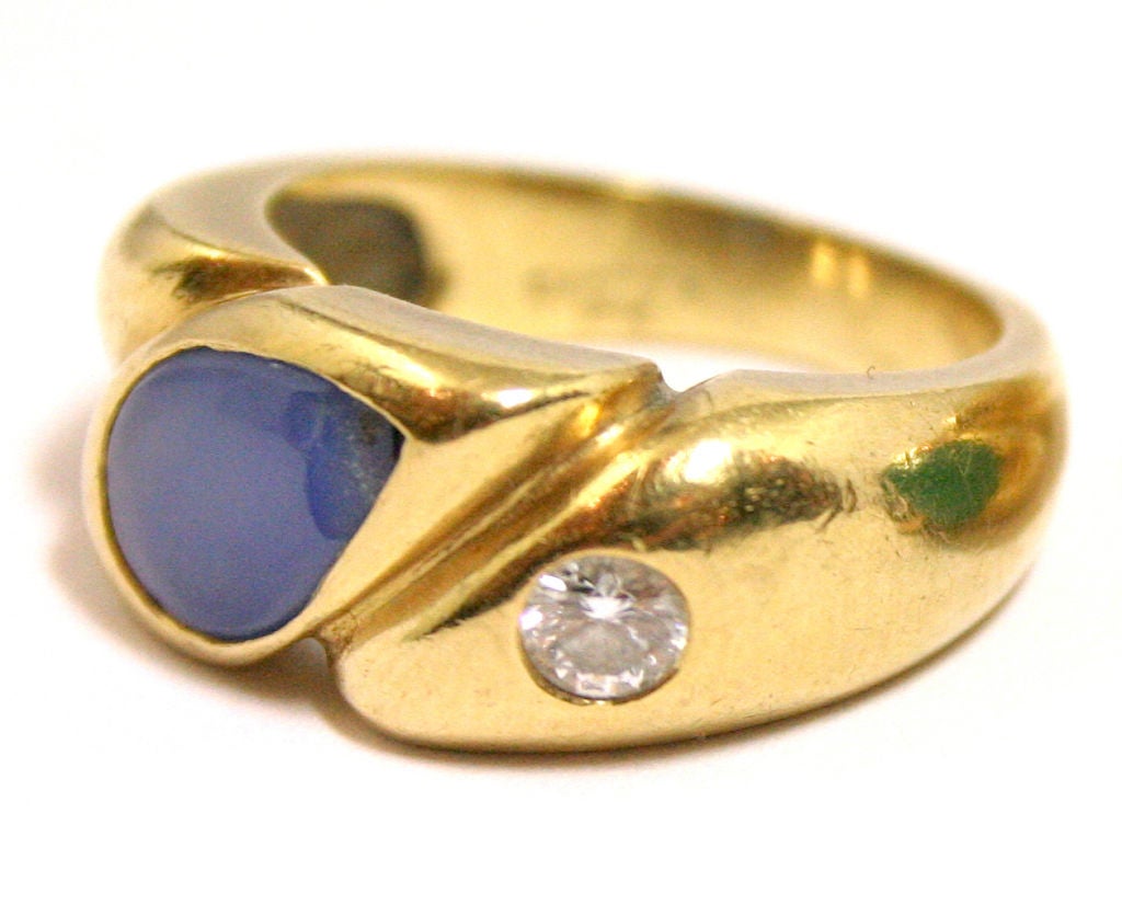 Cartier Gold & Diamond Cabochon Pear Shaped Blue Agate Ring