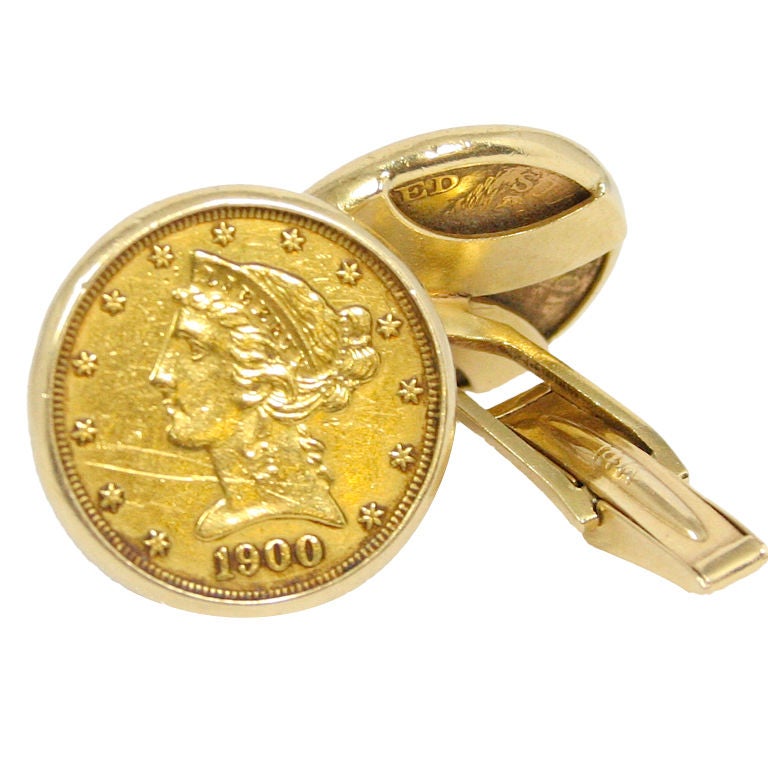 Five dollar Liberty head gold coin cufflinks For Sale