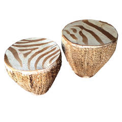 Pair of African Zebra hide Drum's