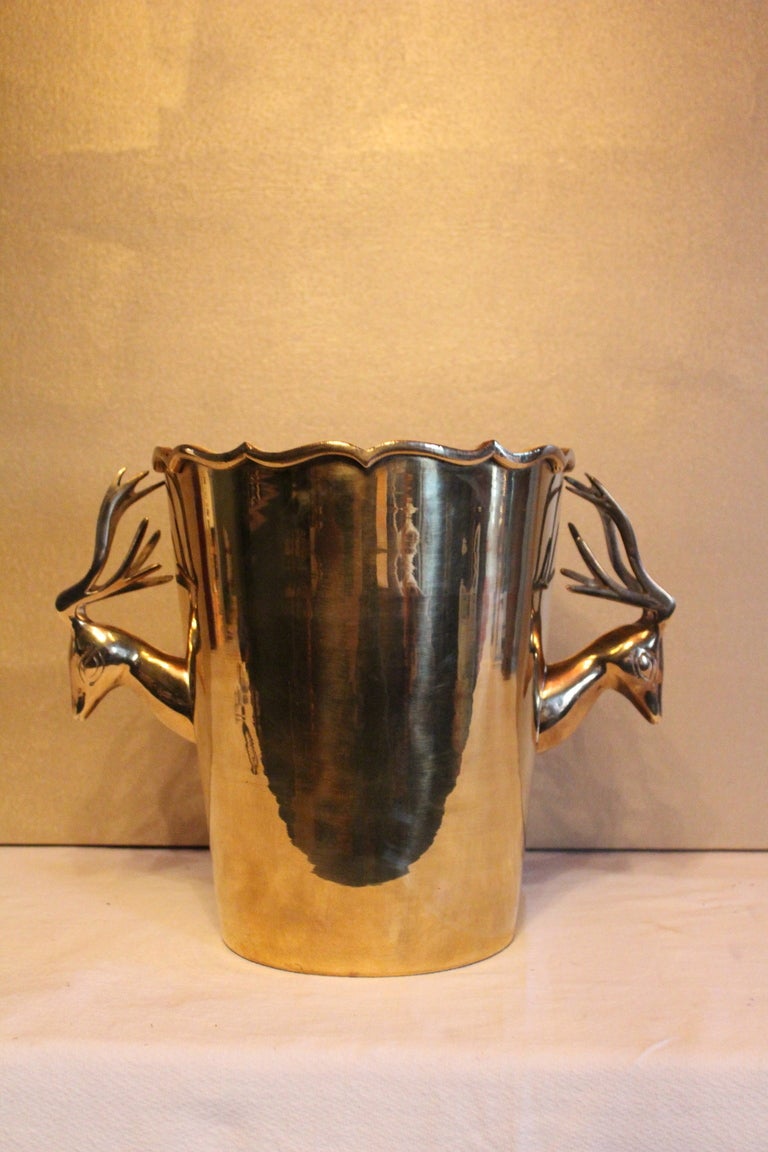 Rosenthal Netter Brass Champagne / Ice Bucket with Deer handles