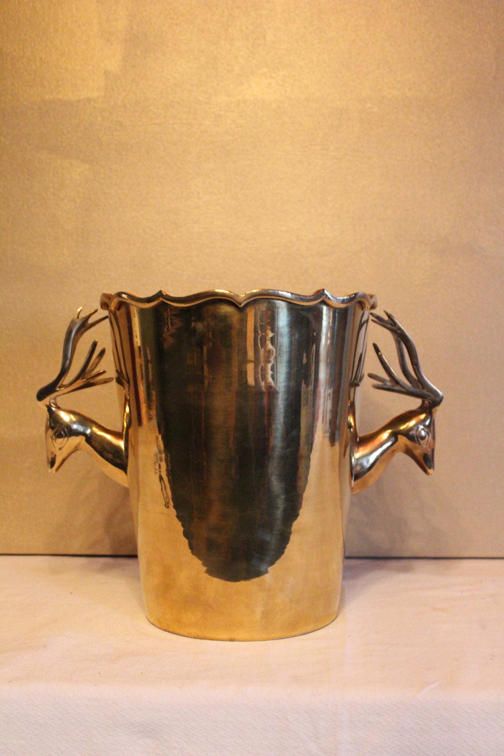 Rosenthal Netter Brass Champagne / Ice Bucket with Stag Handles