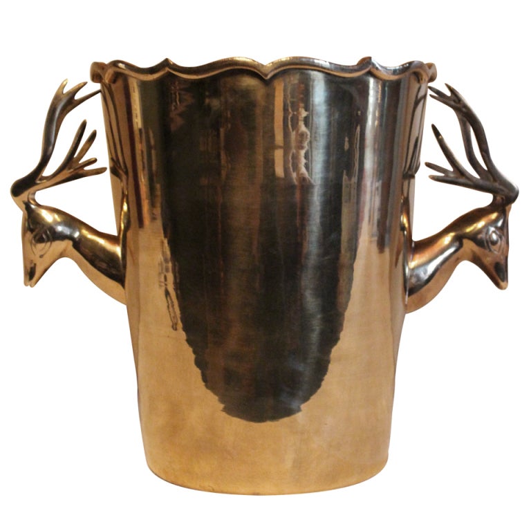 Rosenthal Netter Brass Champagne / Ice Bucket with Stag Handles at 1stDibs