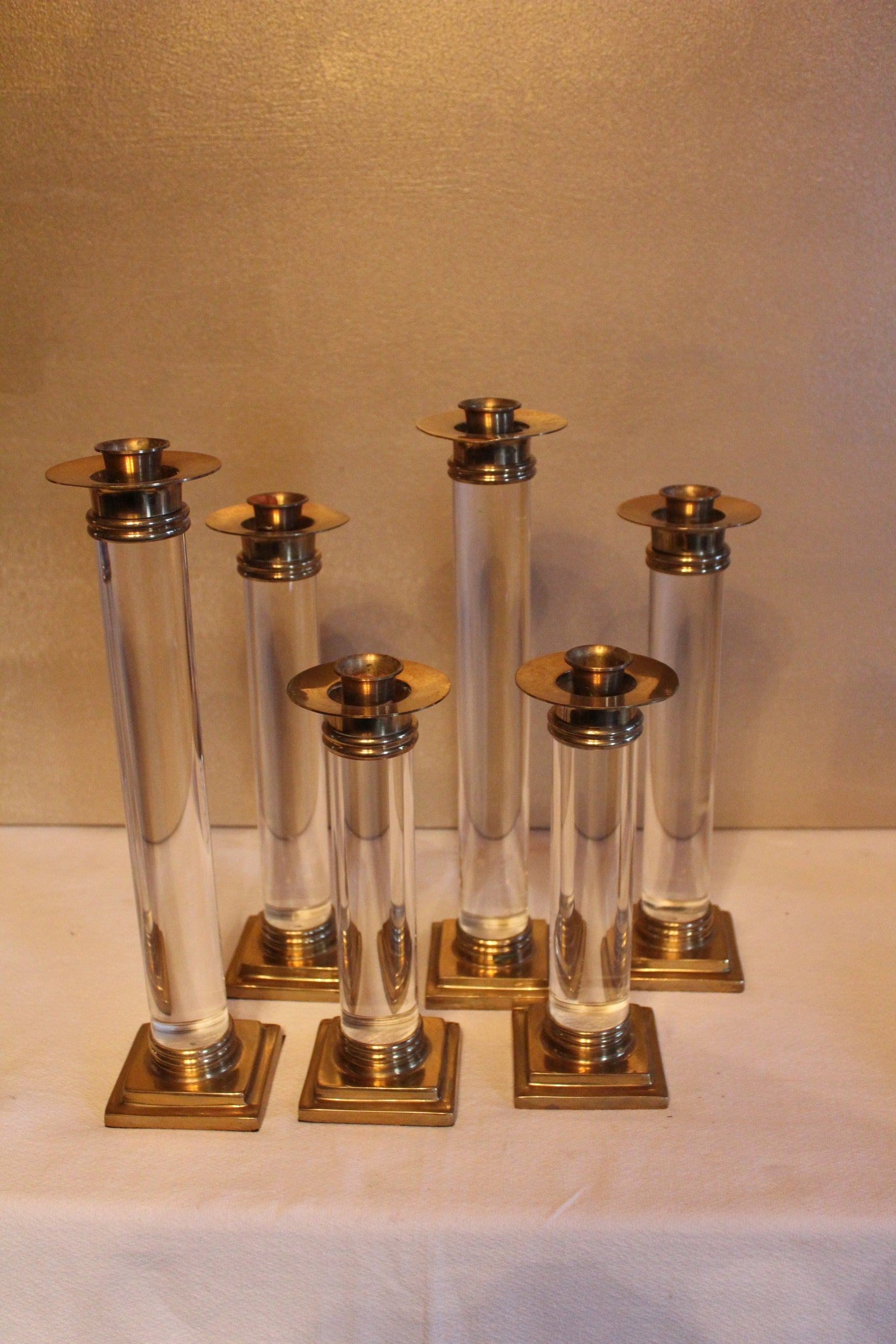 Set of 6 modern Brass and Acrylic candle sticks at 1stDibs