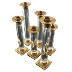 Vintage Set of 6 modern Brass & Acrylic candle sticks