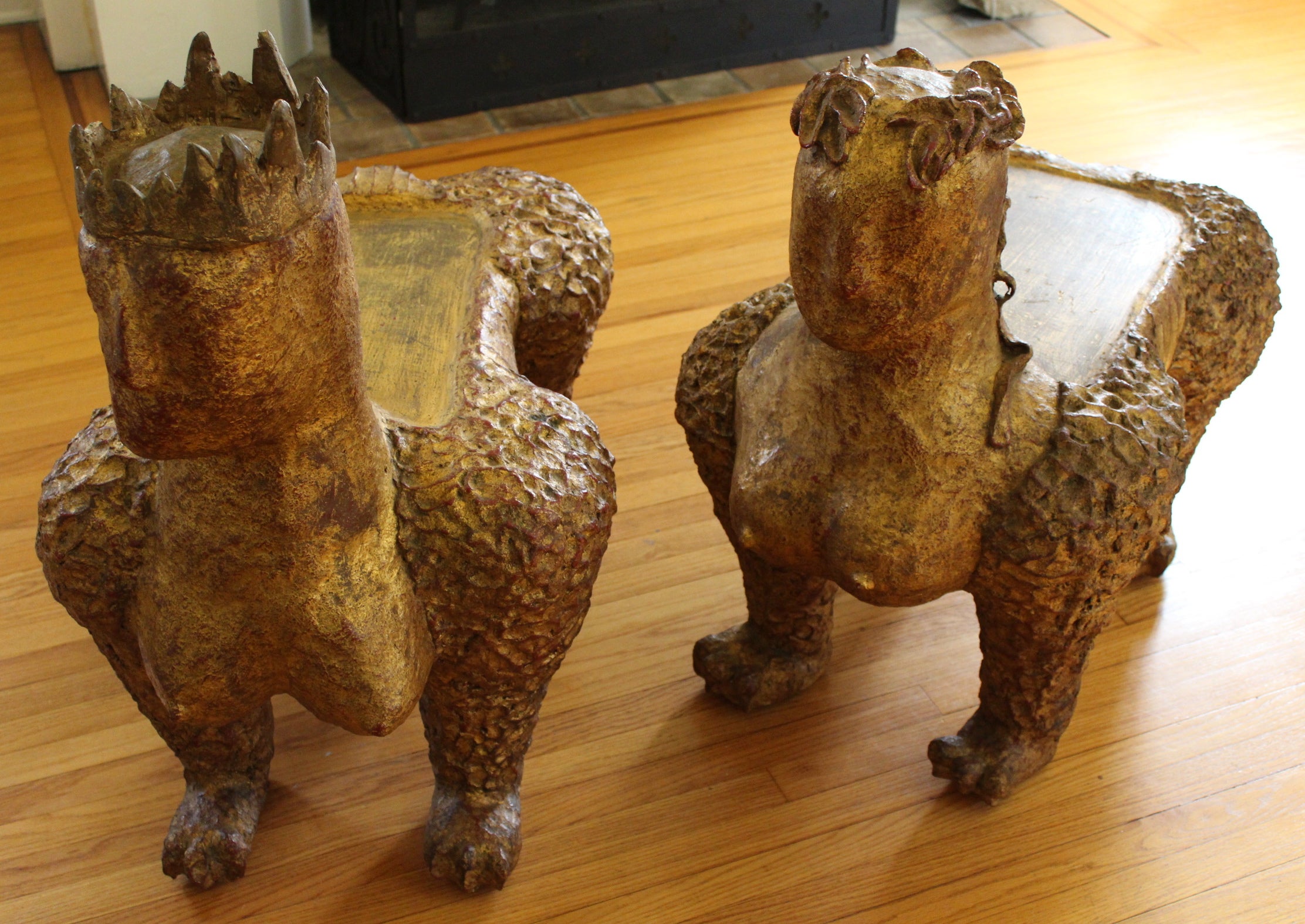 Very Rare Pair Mathieu and Ray Sculptural Sphinx Tables