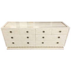 Vintage Stunning Mid-Century Faux Ivory and White Gold Leaf Eight-Drawer Dresser