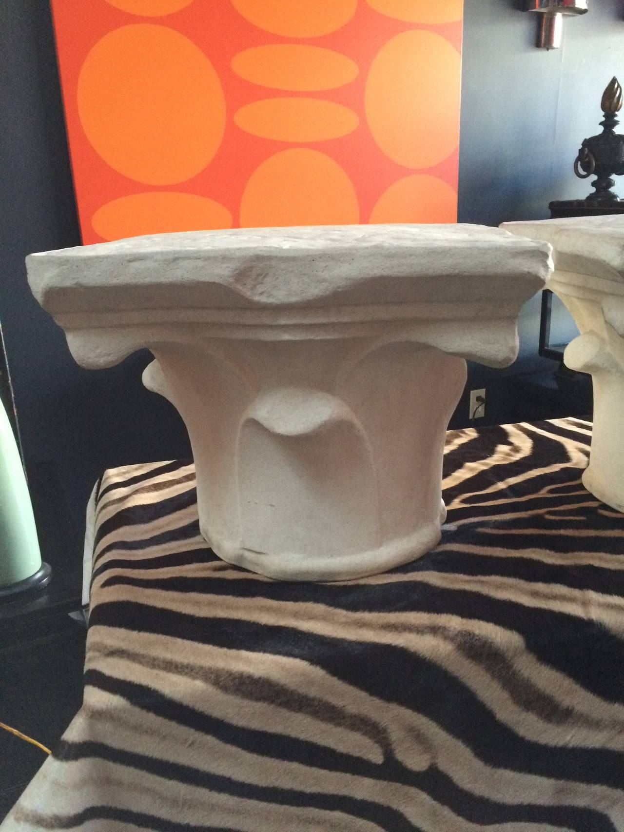 Cast concrete Pair of capital side Tables In Excellent Condition In Los Angeles, CA