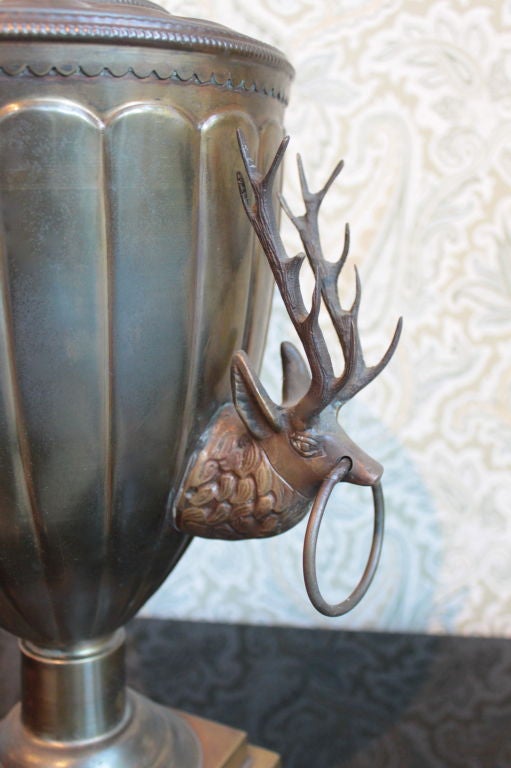 Large Brass Urn with lid - Deer handles - could be used for decor, storage, lined for a plant or even ice bucket
