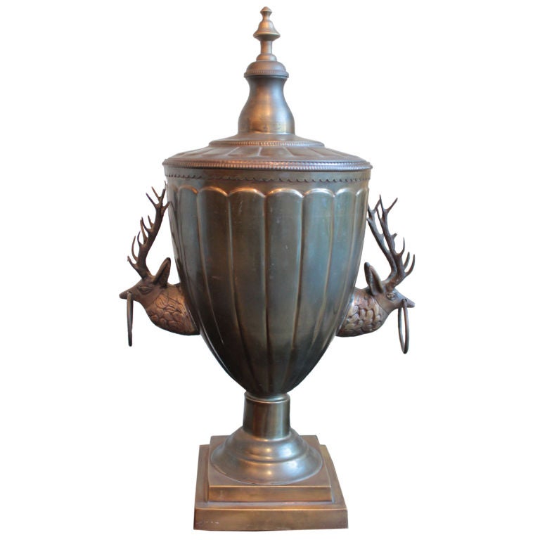 Large Brass Urn with Deer handles