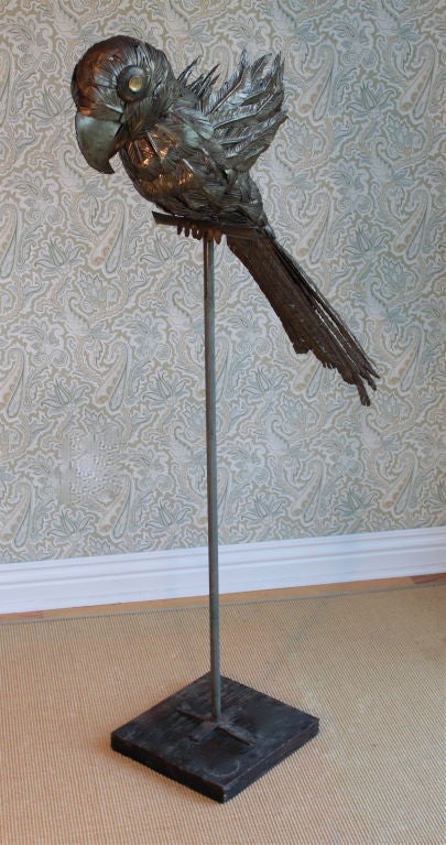 Brass Parrot on stand after Sergio Bustamante In Excellent Condition In Los Angeles, CA