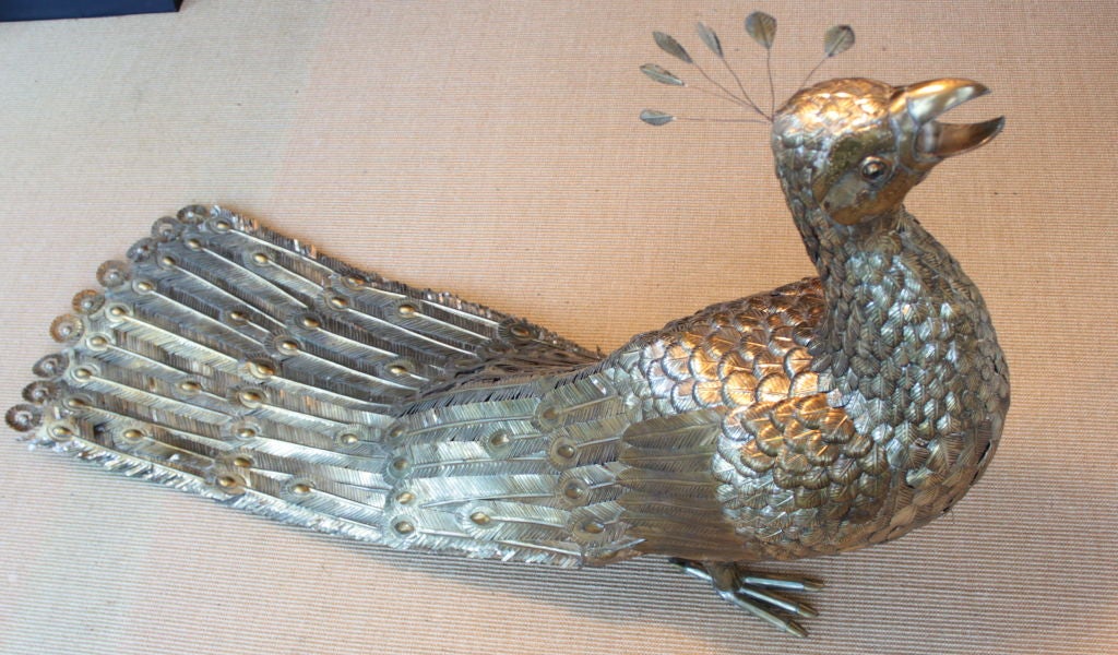 Mexican Monumental Signed Sergio Bustamante Brass Male Peacock