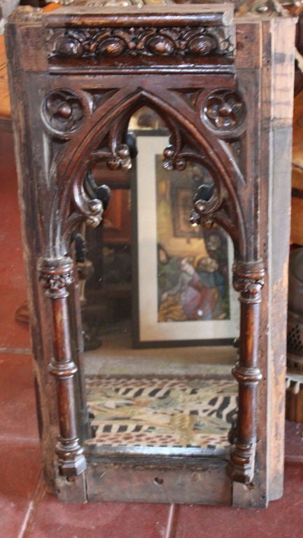 19th Century English carved wooden fragment with mirror.