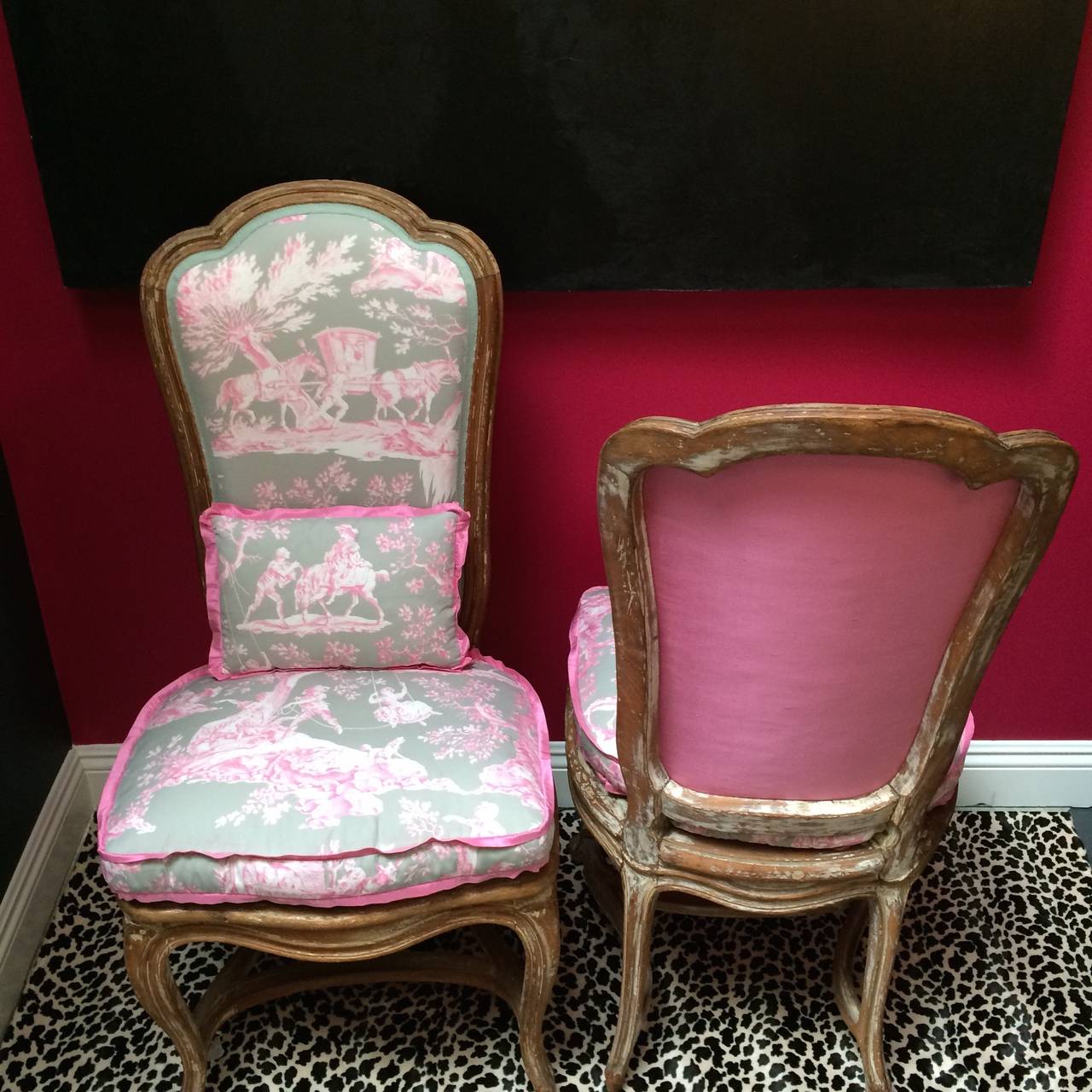 Pair of French Chairs in Manuel Canovos Toile In Excellent Condition In Los Angeles, CA
