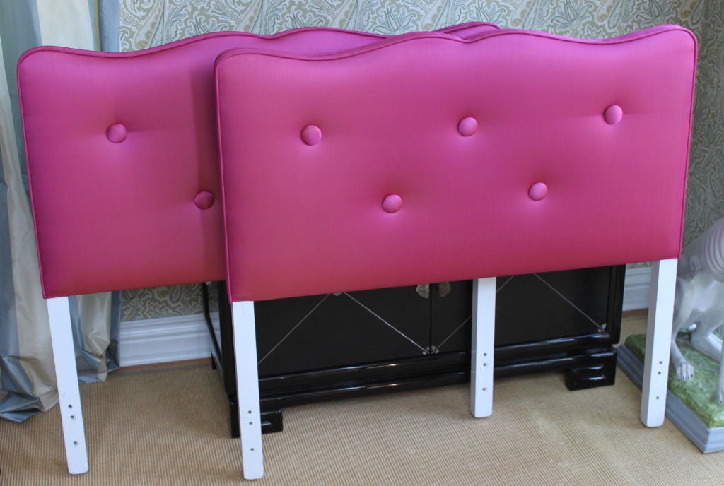 Pair of beautiful twin headboards in raspberry silk finished on reverse side as well.