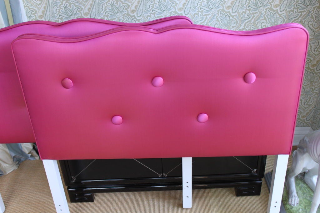 American Pair of Twin Headboards in Raspberry Silk