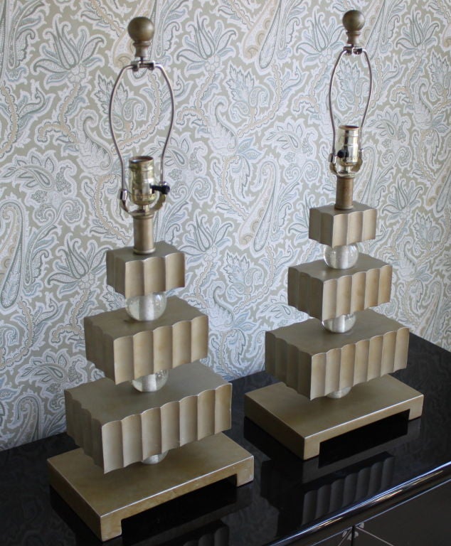 Pair Hollywood Regency three tier table lamps