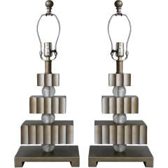 Pair Hollywood Regency three tier table lamps