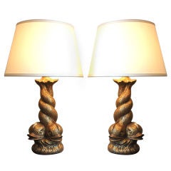 Pair koi Fish Lamps with 22k gold finish