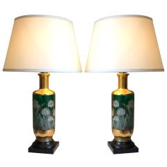 Pair Green Glass Lamps by Rembrandt