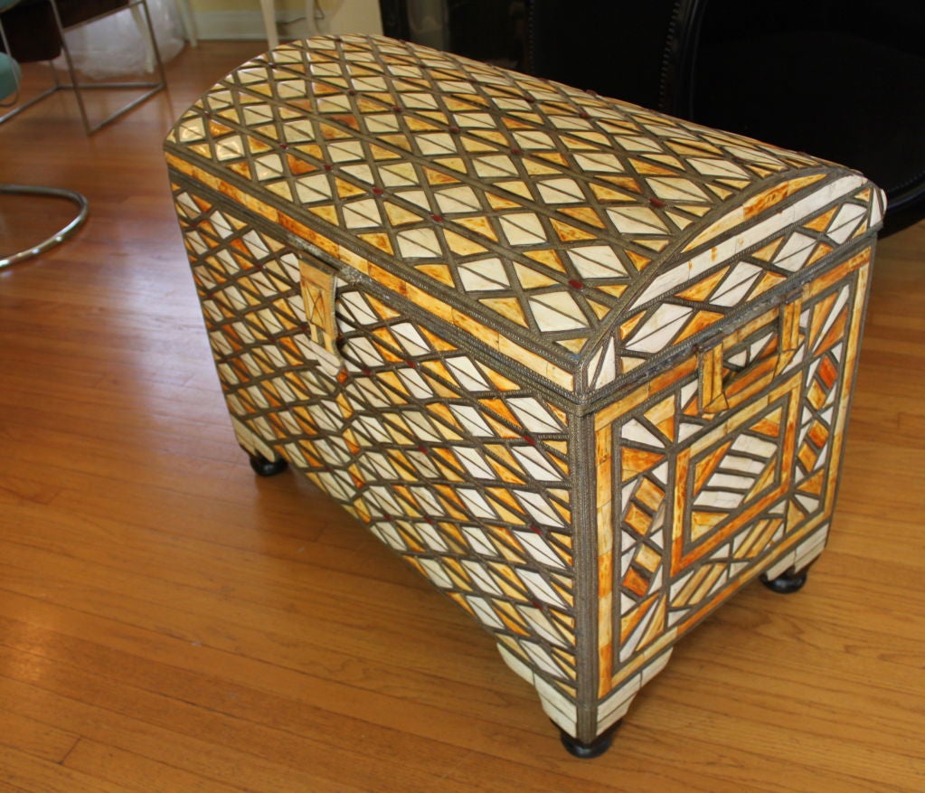 Moroccan/African Style Trunk Inlaid Bone and Semi Precious Stones In Excellent Condition In Los Angeles, CA