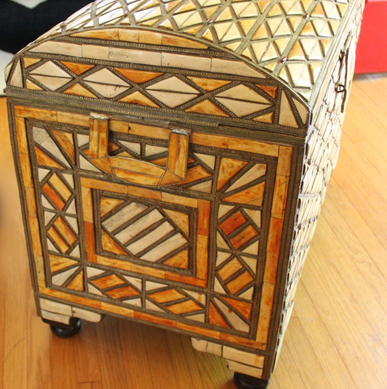 20th Century Moroccan/African Style Trunk Inlaid Bone and Semi Precious Stones