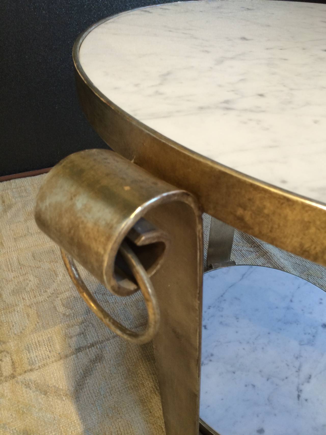 Mid-Century Wrought Iron Table in White Gold Leaf and Marble For Sale 2