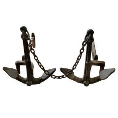 Forged Iron Anchor Andiron's with Chain Detail
