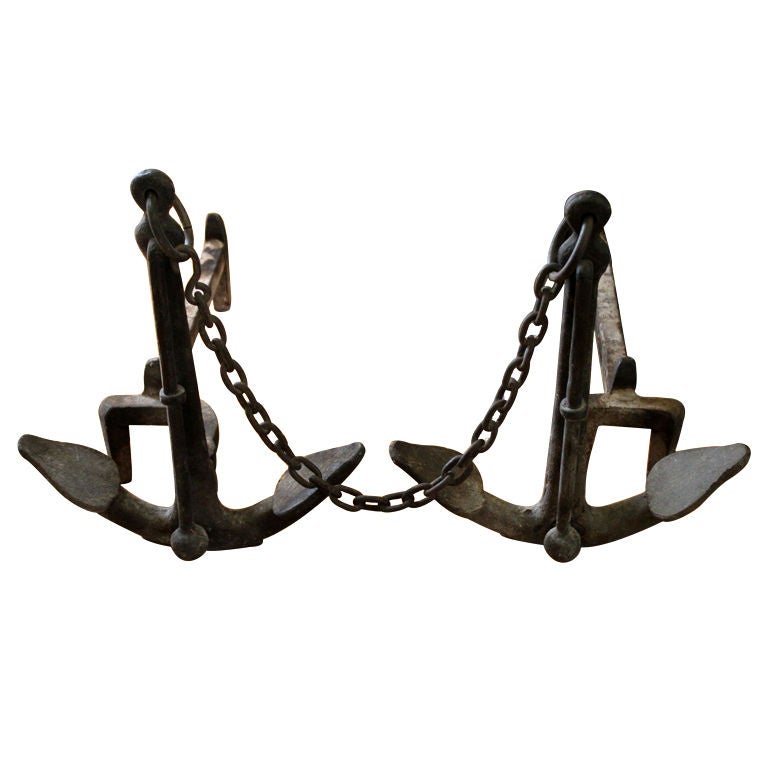 Forged Iron Anchor Andiron's with Chain Detail