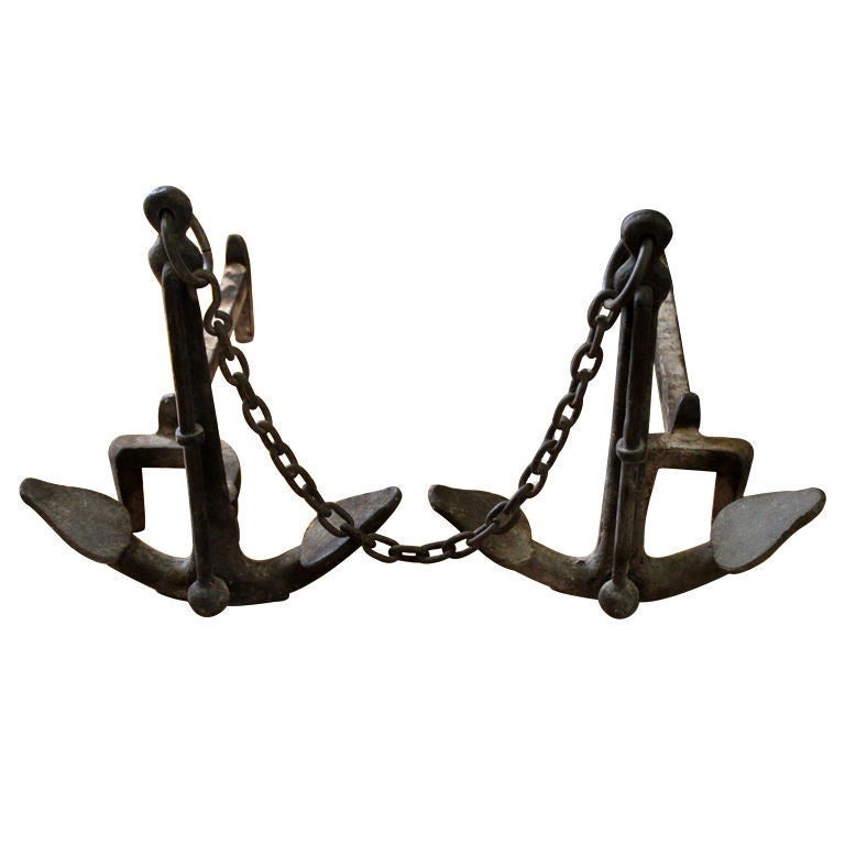 Iron Anchor Andiron's with Chain Detail at 1stDibs