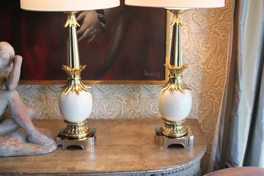 American Pair of Stiffel Ostrich Egg Lamps after Tommy Parzinger